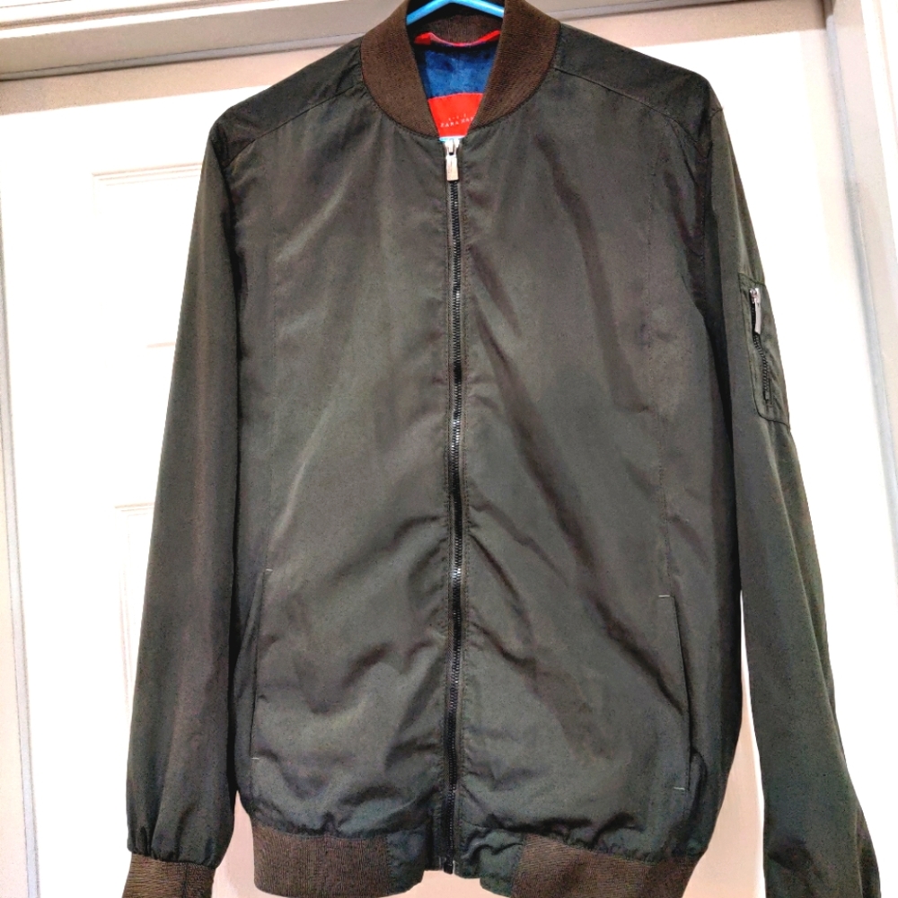 Olive Green Sleek Light Bomber Zip Jacket